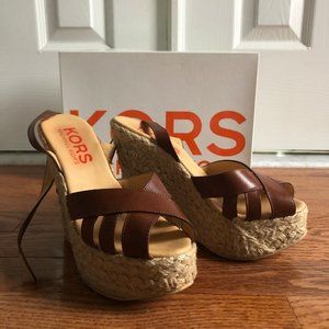 KORS Michael Kors Cognac Leather Upper Wedges